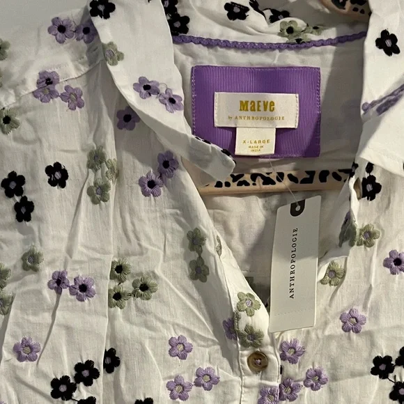 Anthropologie Maeve Embroidered Floral 
Button-down  Blouse - XL - NWT - Picture 7 of 16